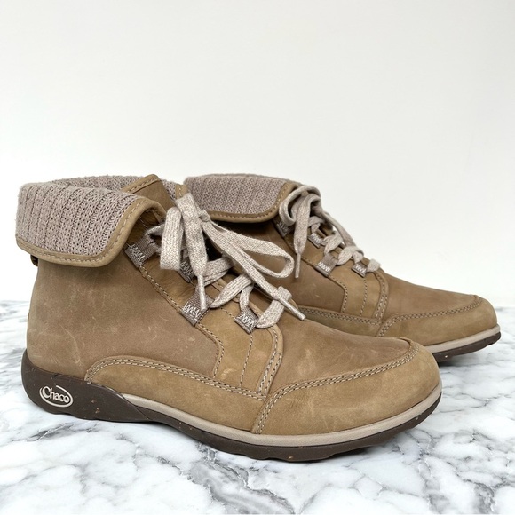 Chaco Women’s Barbary Leather Lace Up Boots Hiking Outdoor Casual in Mink Tan 9 - Picture 1 of 14